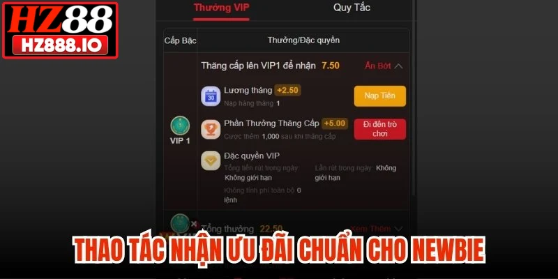 Thao tác nhận ưu đãi chuẩn